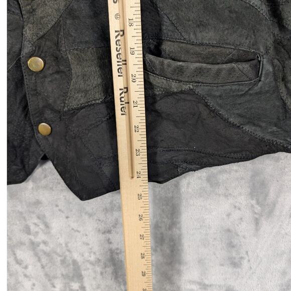 VTG Italian Stone Design Vest Mens 2X Suede Leather Snaps Biker Black Patchwork - Picture 6 of 6